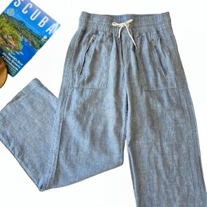 Athleta Women's Cabo Linen Wide Leg Pant Size 6 Blue Pull On Drawstring Pockets